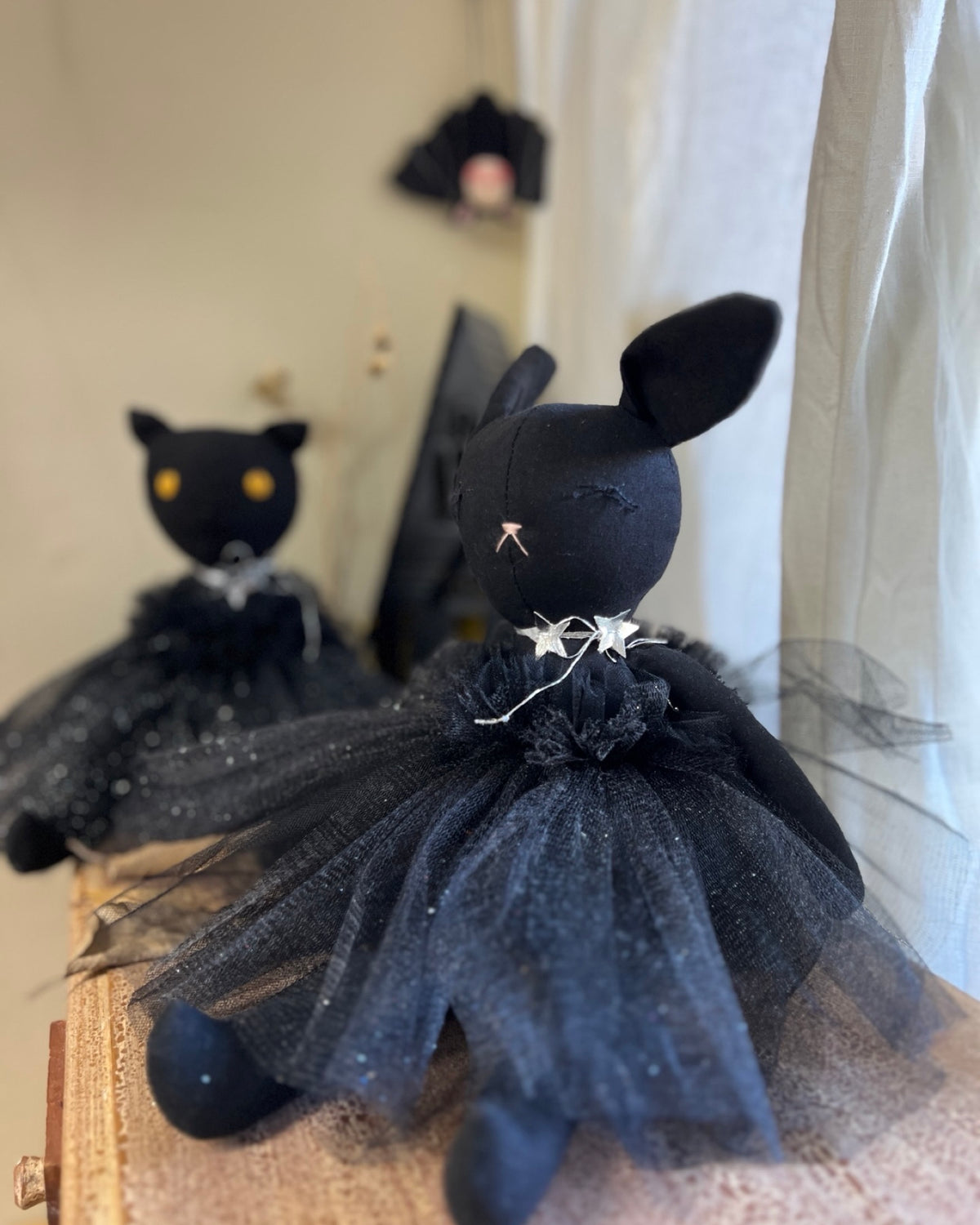 Black Cat & Bunny Doll in Tulle Tutus