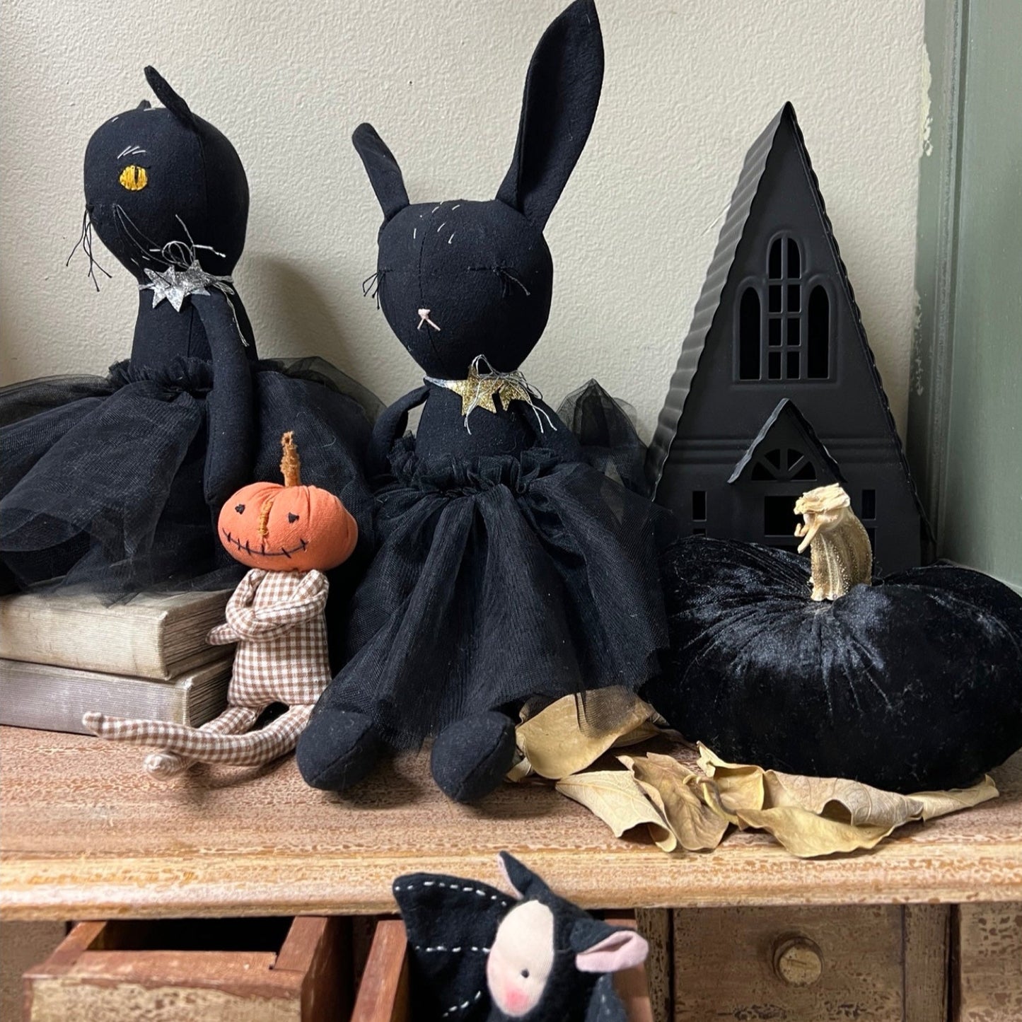 Black Cat & Bunny Doll in Tulle Tutus